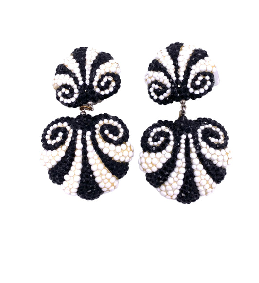 Vintage Richard Kerr Black/White Striped Beaded Drop Earring - The Kit Vintage