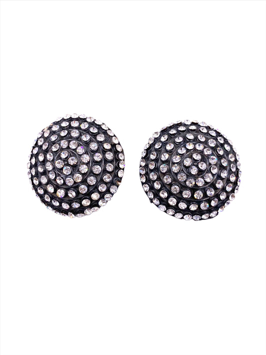 Vintage Parisian GunMetal Circlular Clip-On Crystal Earrings - The Kit Vintage