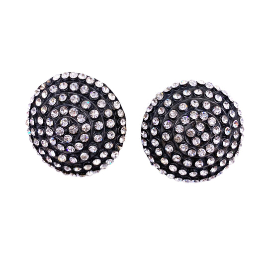 Vintage Parisian GunMetal Circlular Clip-On Crystal Earrings - The Kit Vintage