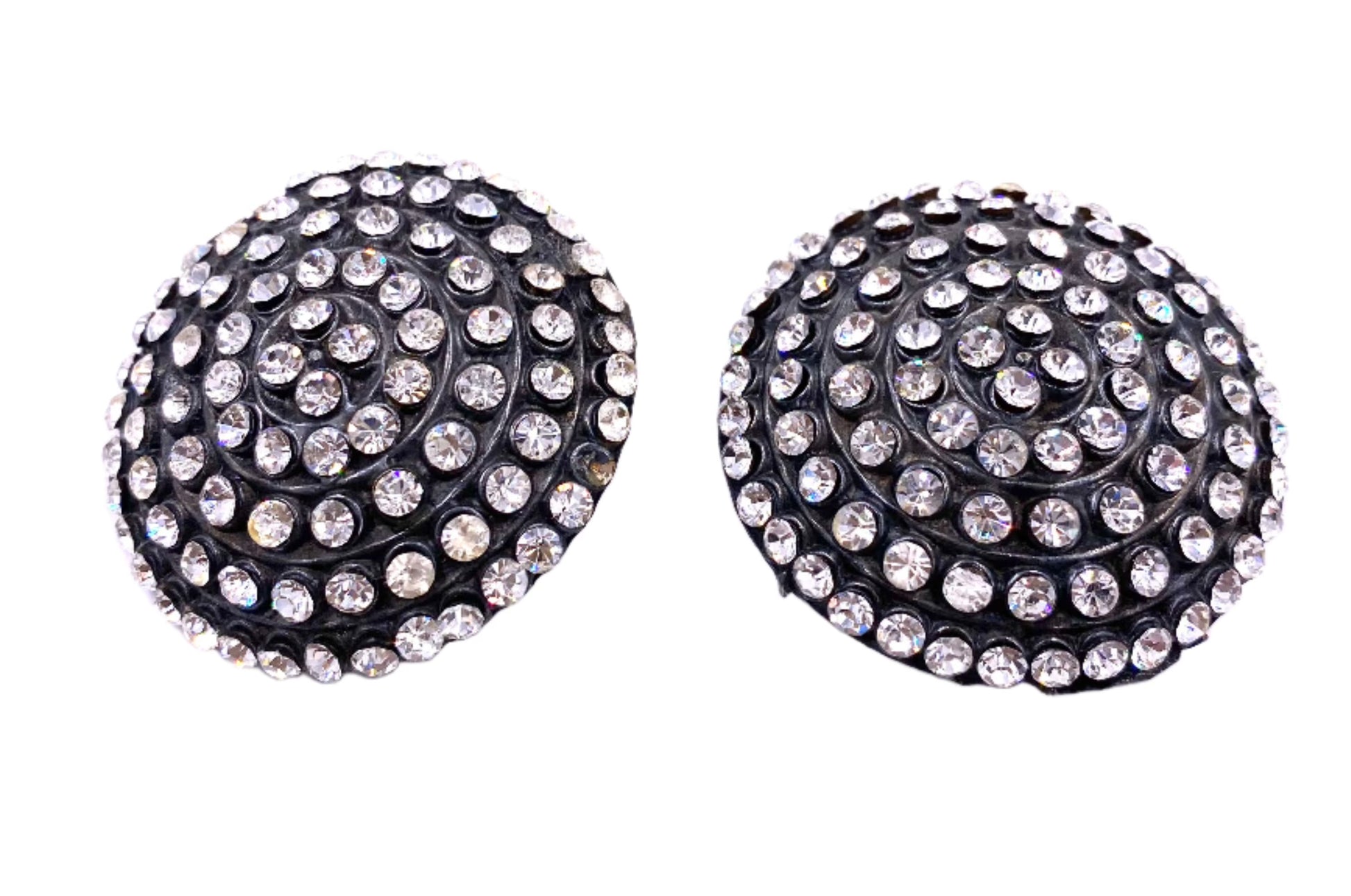 Vintage Parisian GunMetal Circlular Clip-On Crystal Earrings - The Kit Vintage