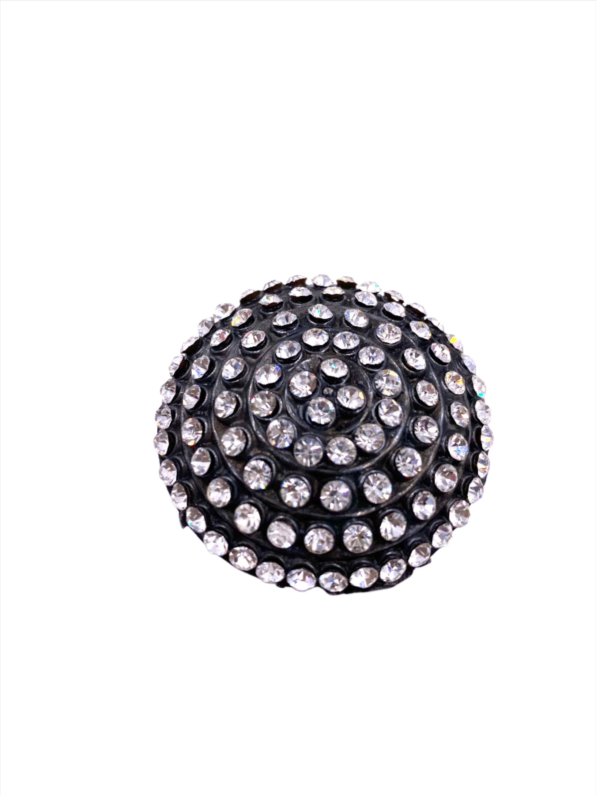 Vintage Parisian GunMetal Circlular Clip-On Crystal Earrings - The Kit Vintage