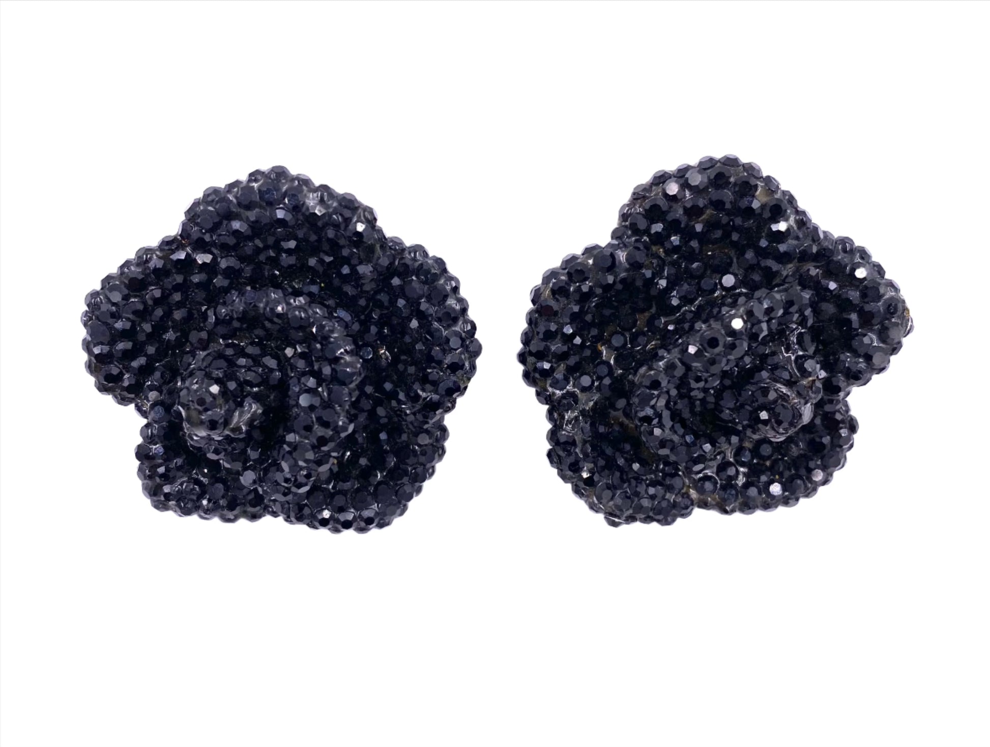 Vintage Large Black Stone Rose Clip-On Earrings - The Kit Vintage
