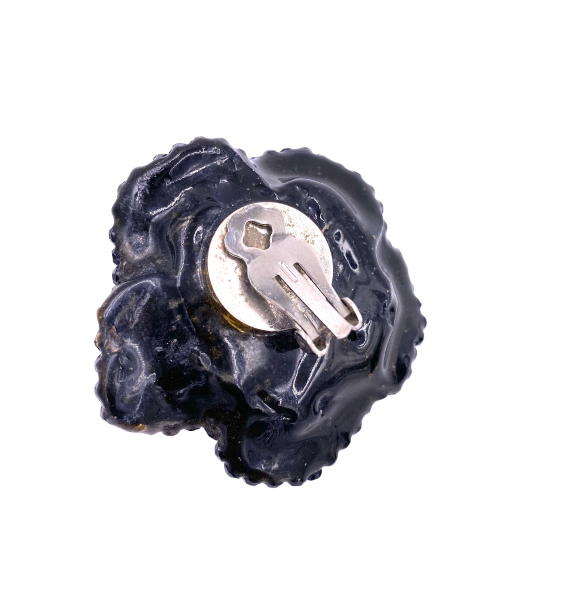 Vintage Large Black Stone Rose Clip-On Earrings - The Kit Vintage