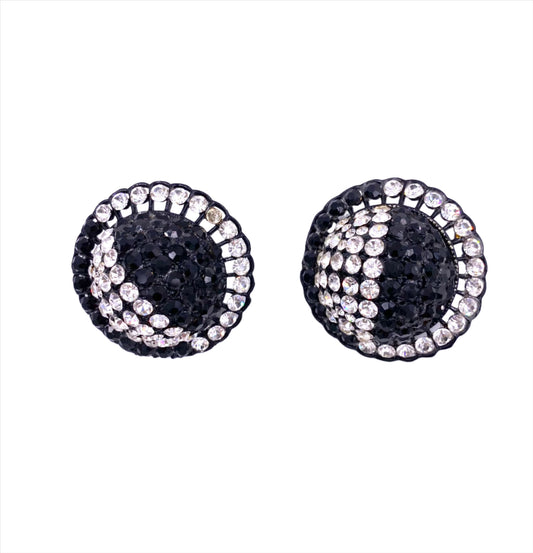 Vintage Black/White Round Crystal Clip-On Earrings - The Kit Vintage