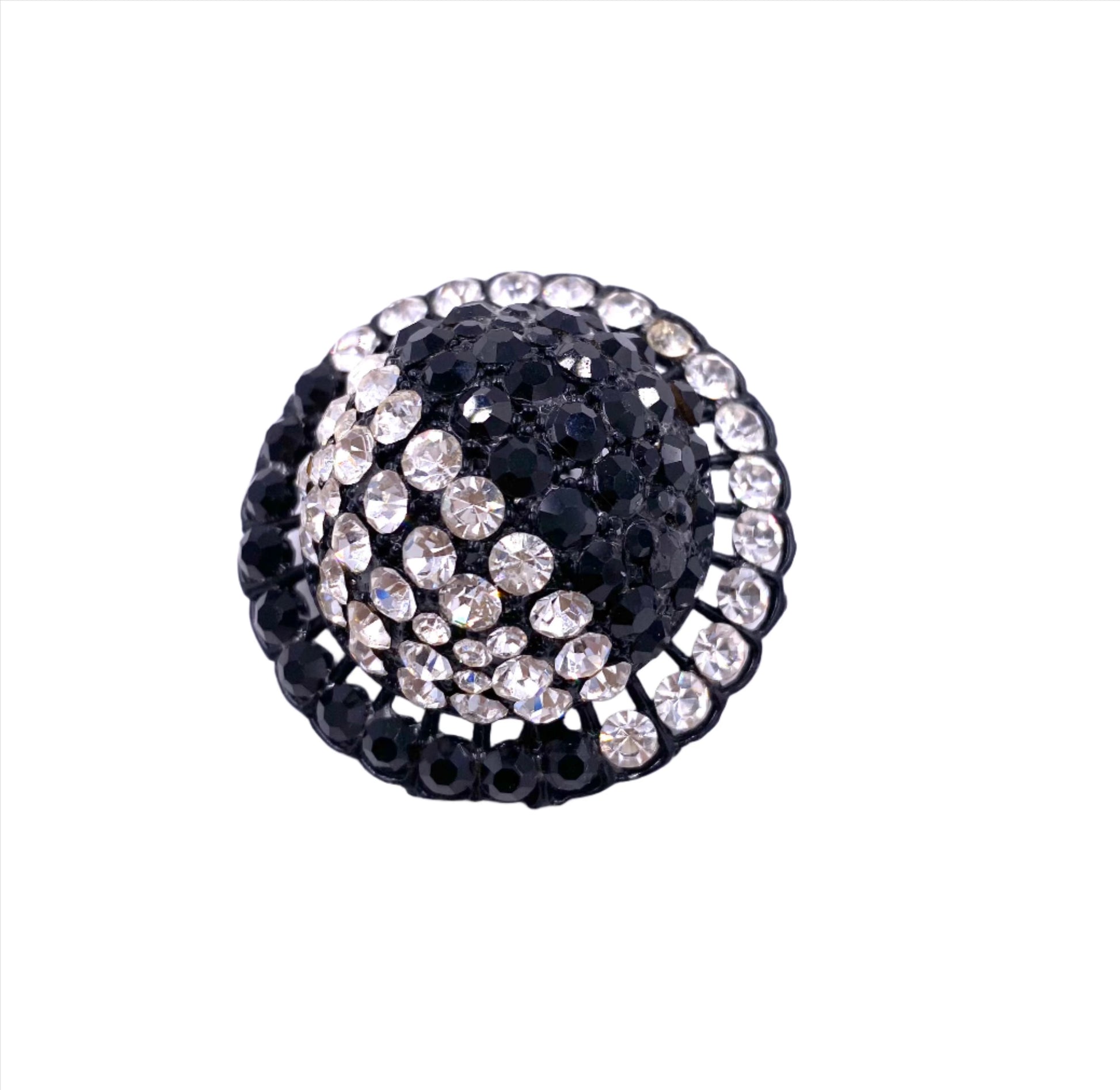 Vintage Black/White Round Crystal Clip-On Earrings - The Kit Vintage
