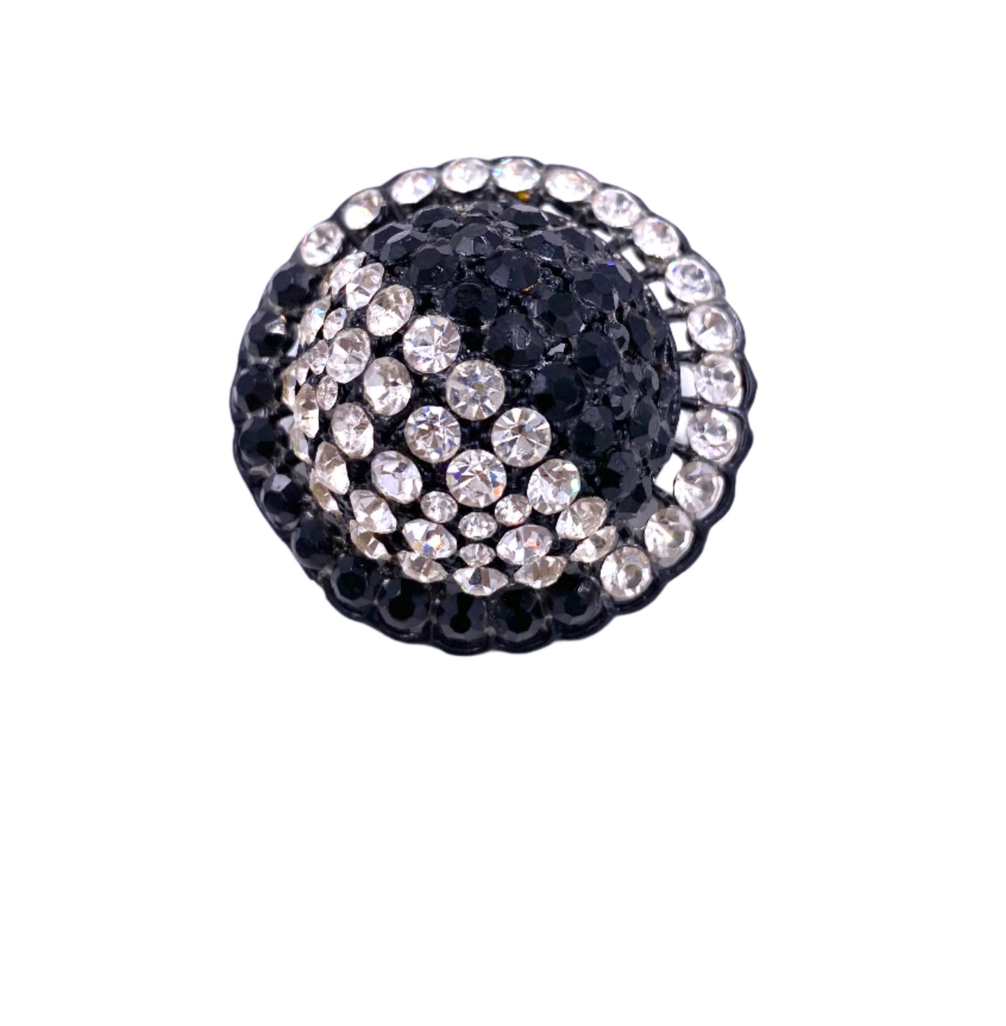 Vintage Black/White Round Crystal Clip-On Earrings