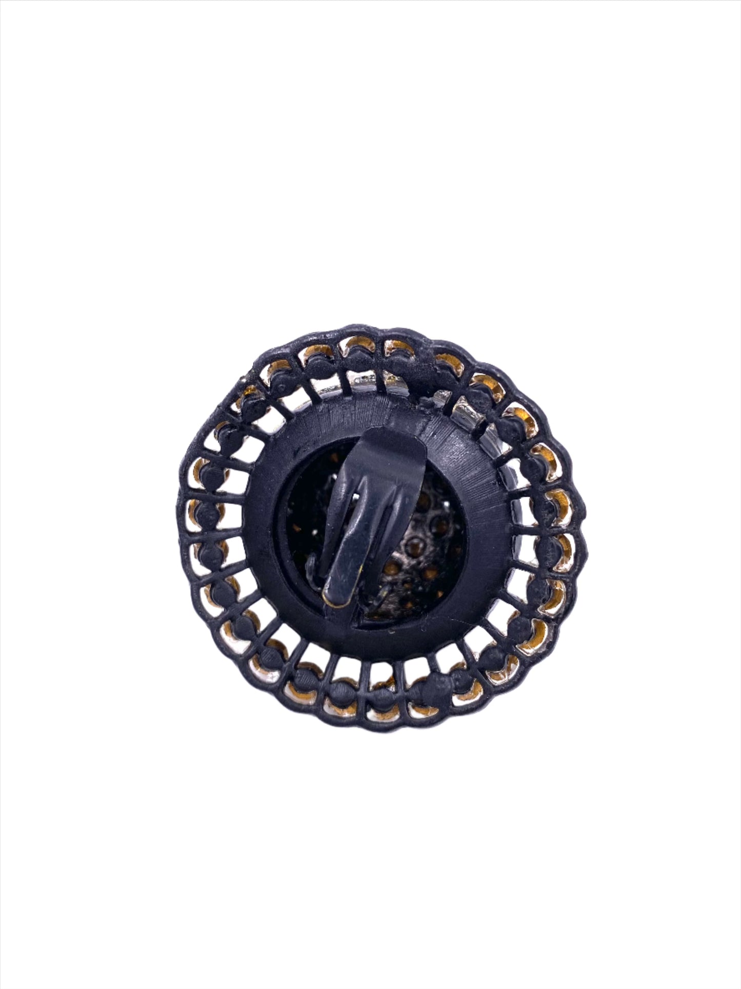 Vintage Black/White Round Crystal Clip-On Earrings