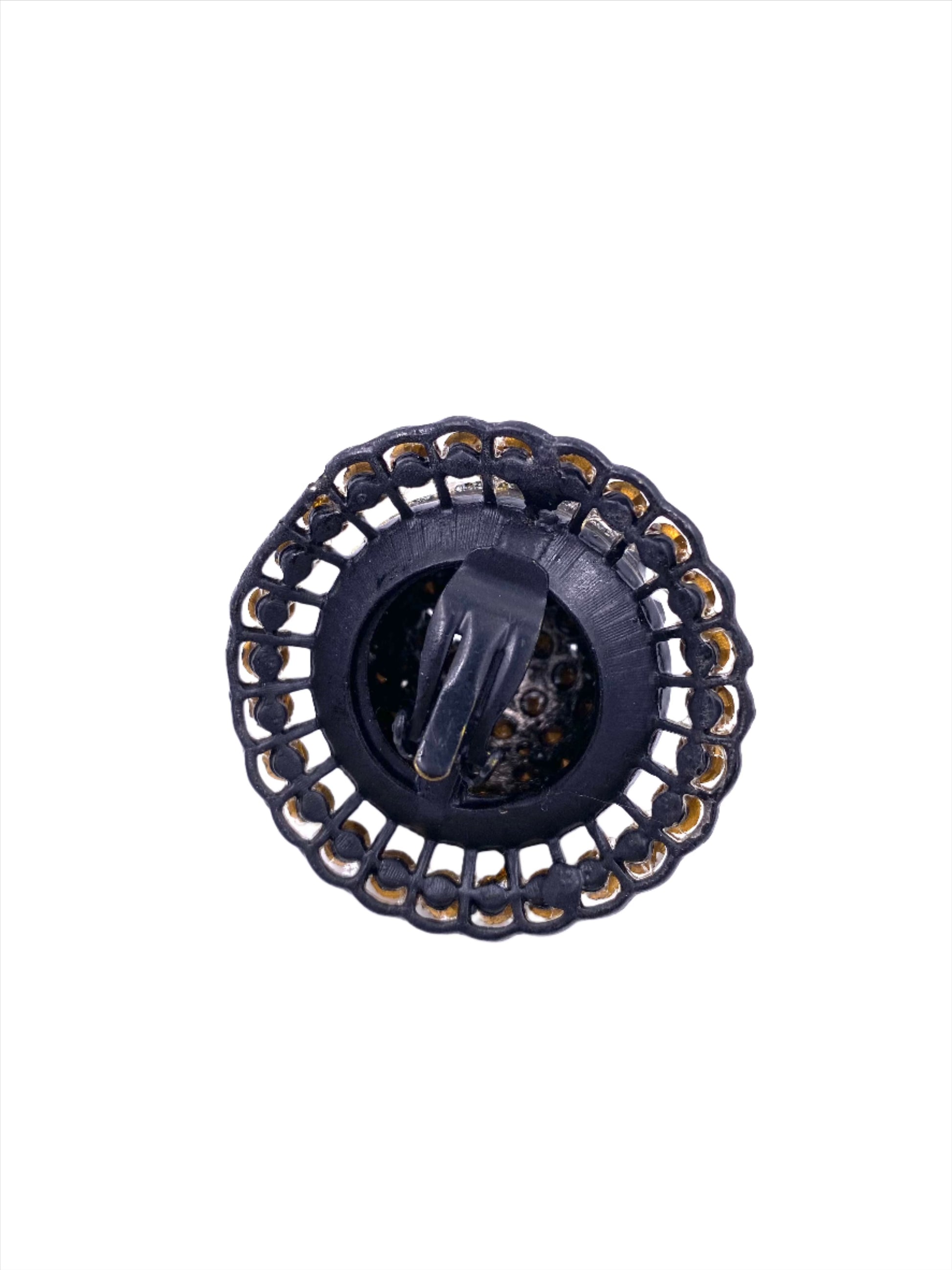 Vintage Black/White Round Crystal Clip-On Earrings - The Kit Vintage