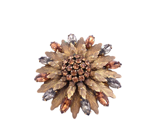 Vintage Gold Floral Brooch with center Cluster stone - The Kit Vintage