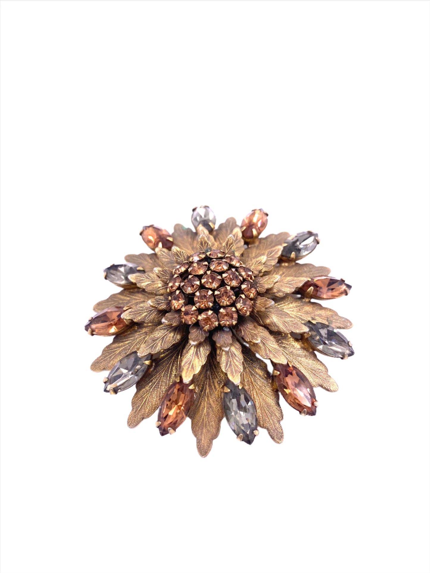 Vintage Gold Floral Brooch with center Cluster stone