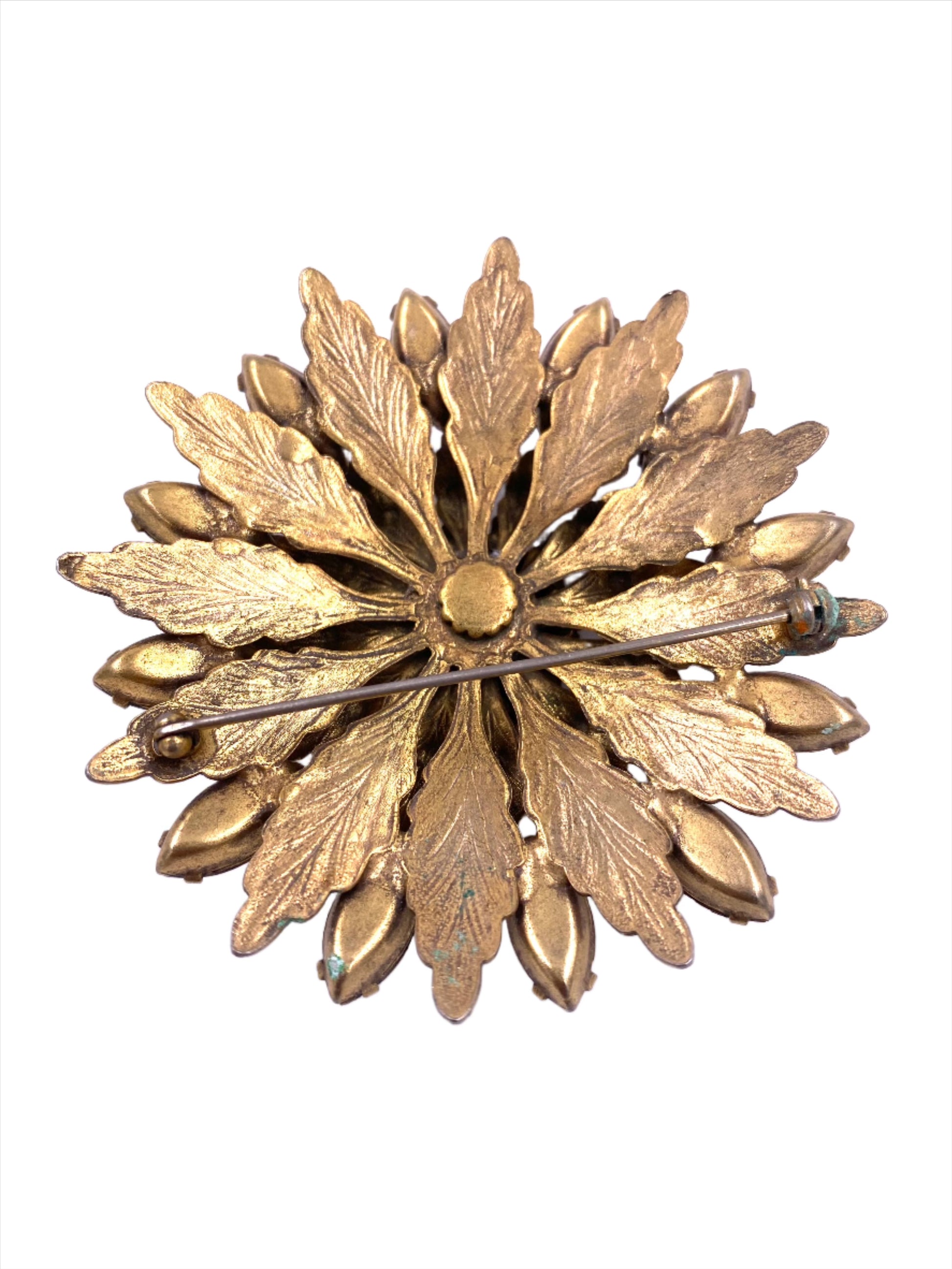Vintage Gold Floral Brooch with center Cluster stone - The Kit Vintage