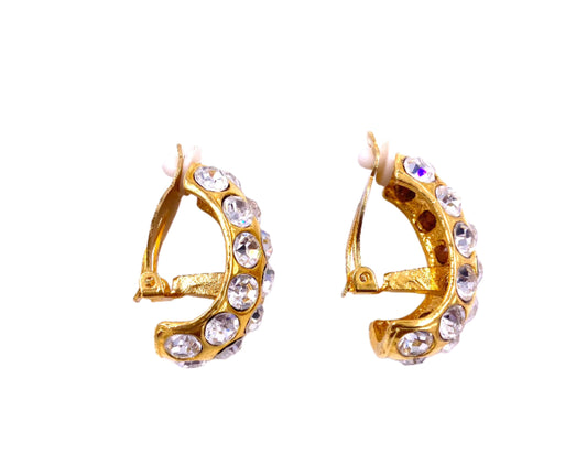 Vintage Gold Large Stone Half Moon Clip-On Earrings - The Kit Vintage