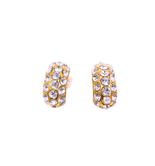 Vintage Gold Large Stone Half Moon Clip-On Earrings - The Kit Vintage