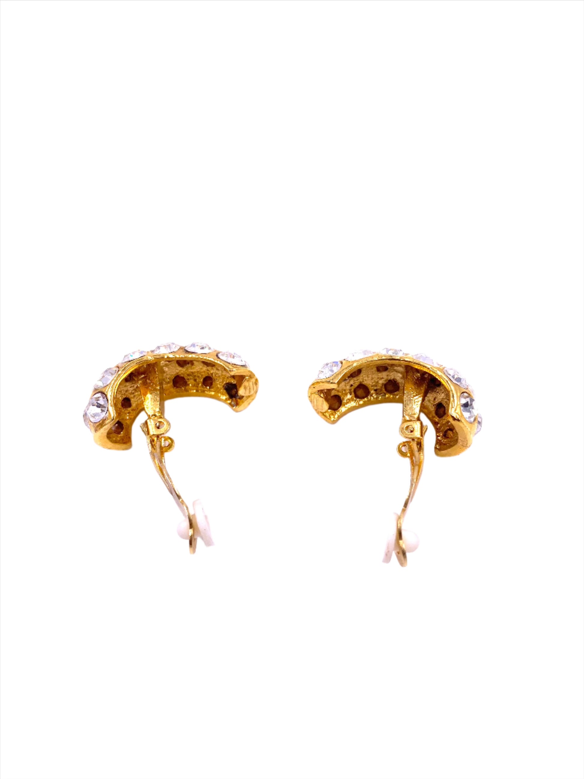 Vintage Gold Large Stone Half Moon Clip-On Earrings - The Kit Vintage