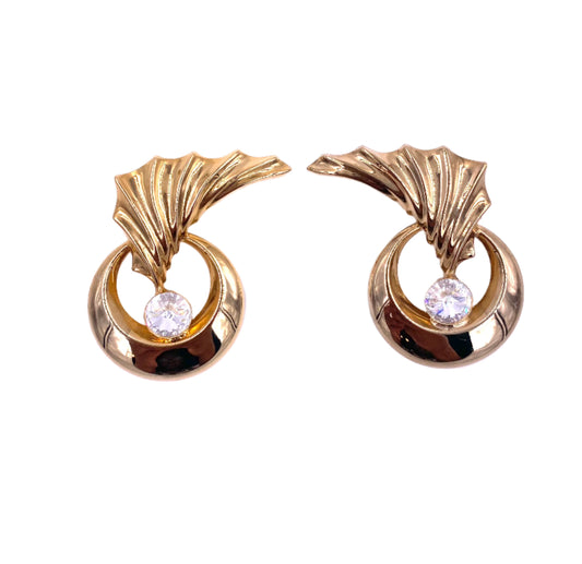 Vintage Gold Crystal Wing Climber Earrings