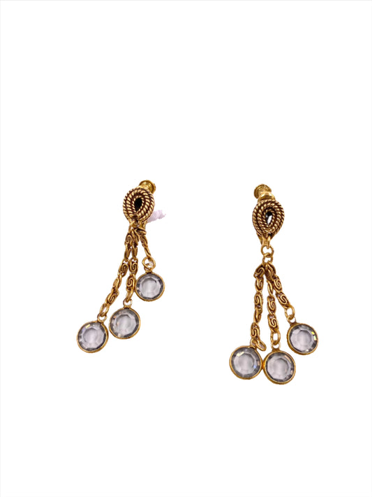 Vintage Goldette 3-chain Drop Adjustable Clip-On Earring with Smoky Crystals - The Kit Vintage