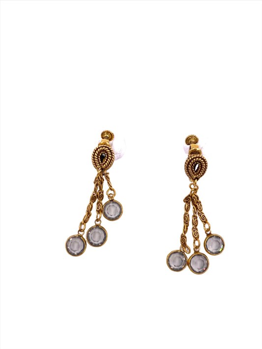 Vintage Goldette 3-chain Drop Adjustable Clip-On Earring with Smoky Crystals - The Kit Vintage