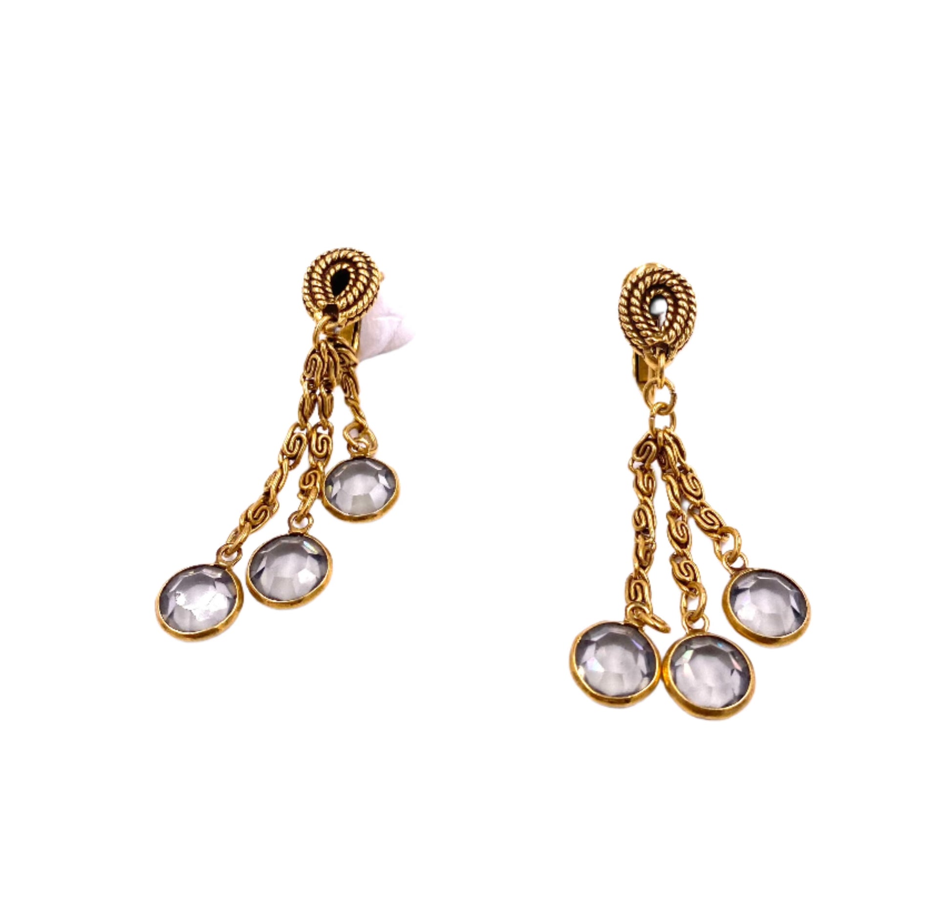 Vintage Goldette 3-chain Drop Adjustable Clip-On Earring with Smoky Crystals - The Kit Vintage