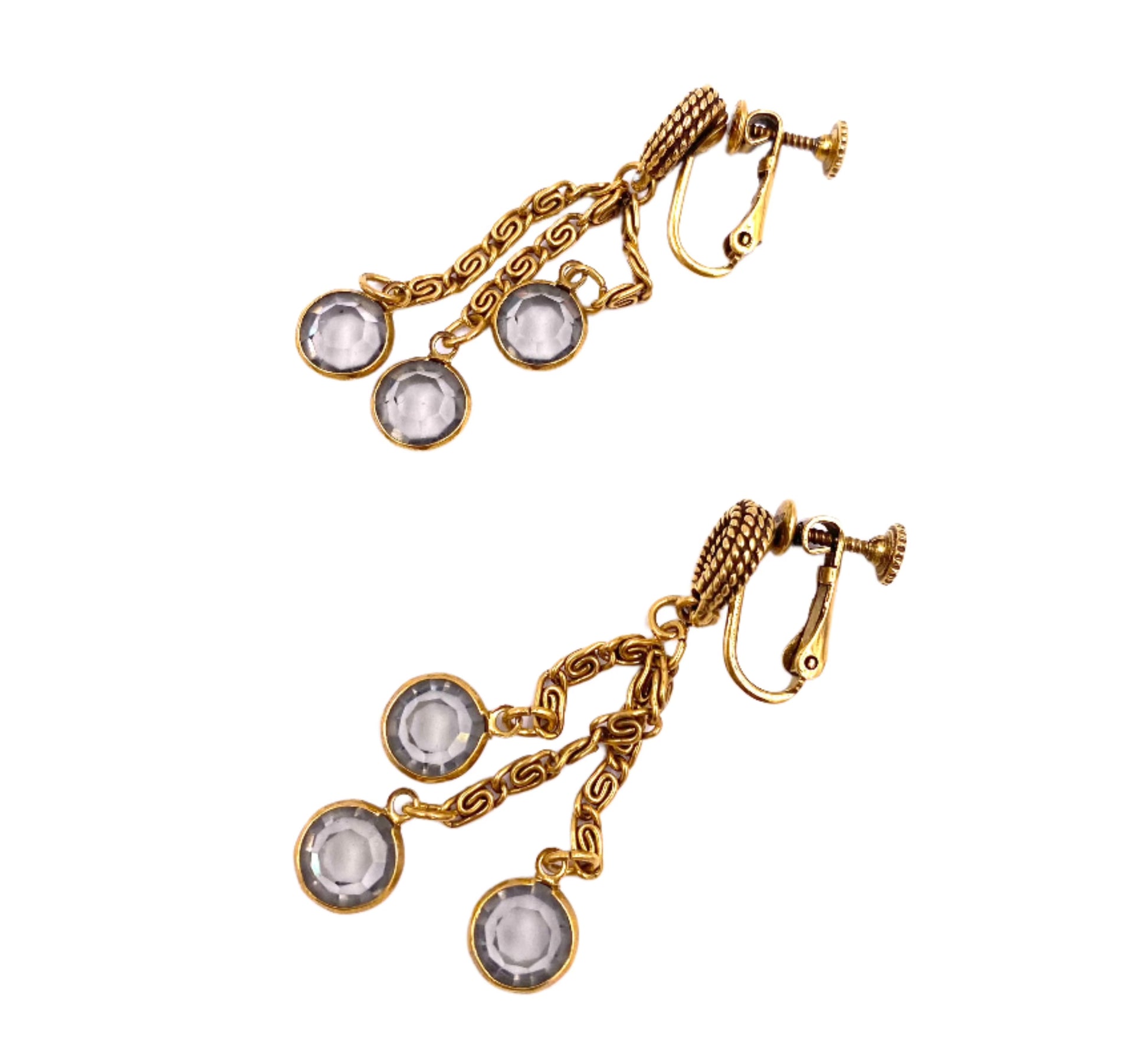 Vintage Goldette 3-chain Drop Adjustable Clip-On Earring with Smoky Crystals - The Kit Vintage