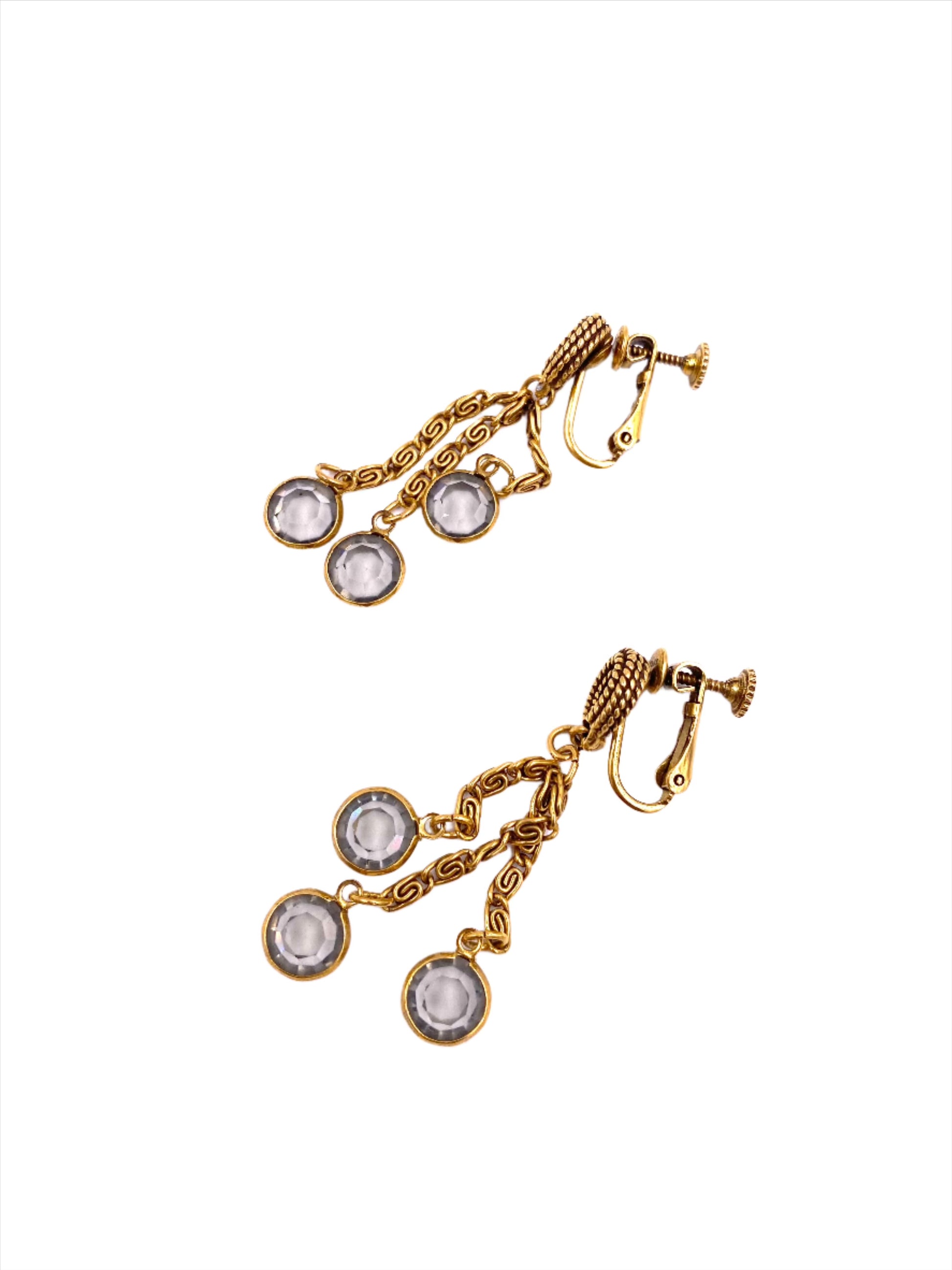 Vintage Goldette 3-chain Drop Adjustable Clip-On Earring with Smoky Crystals - The Kit Vintage