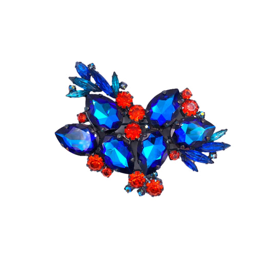 Vintage "The Show Must Go On" Large Sapphire/Red Crystal Brooch - The Kit Vintage