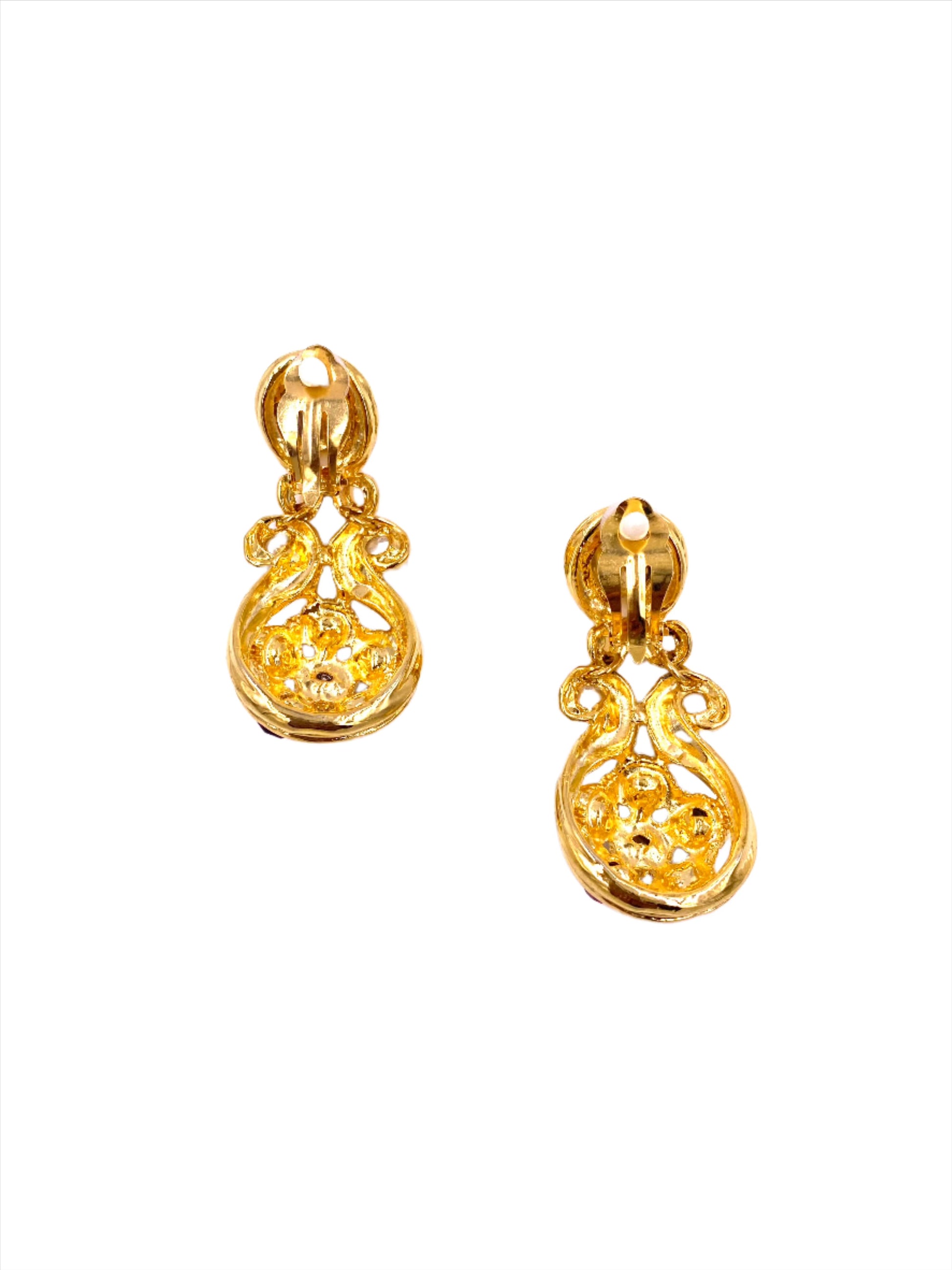 Vintage Cabochon Stone & Gold Dangle Earrings - The Kit Vintage