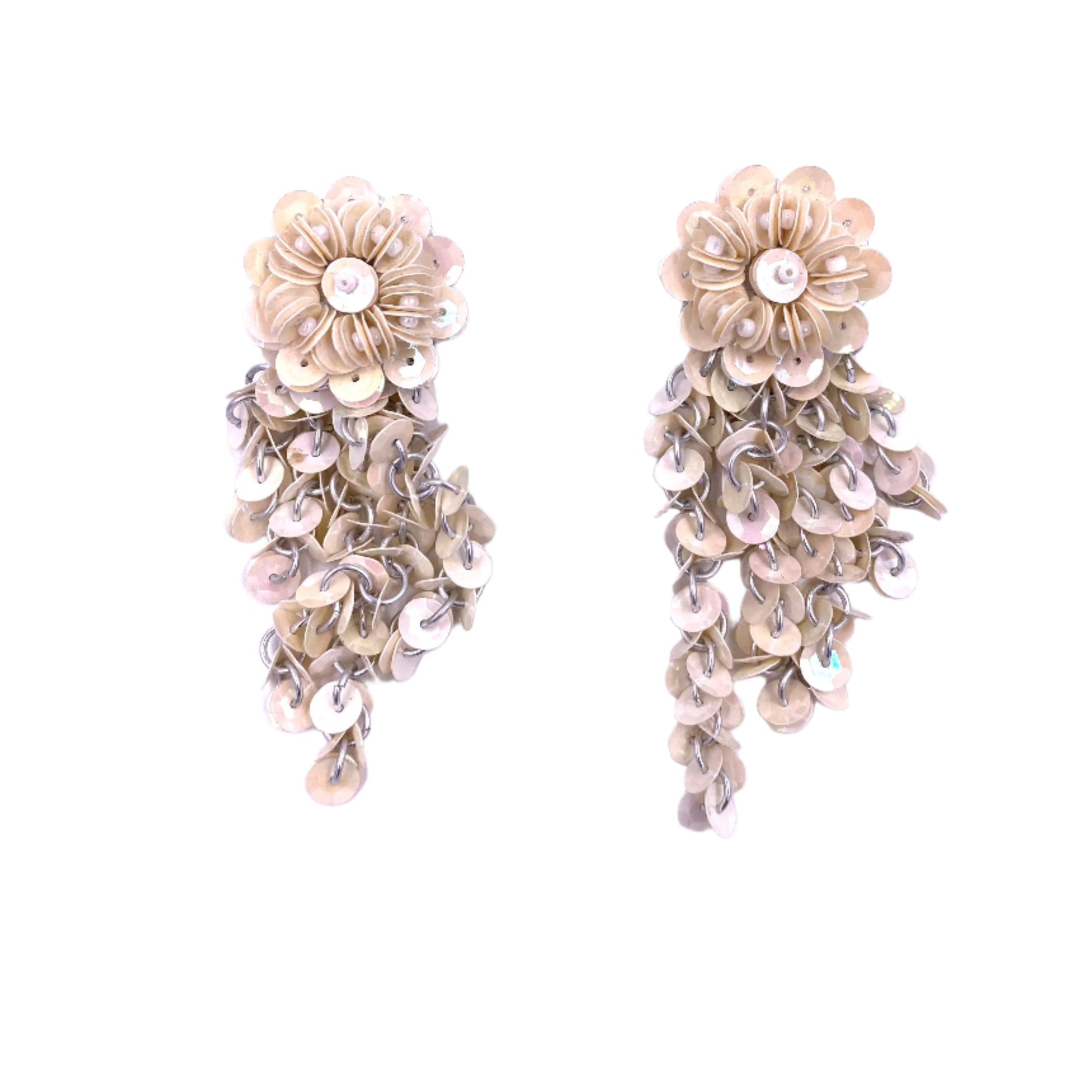 Vintage White Sequin Flower Dangle Earrings - The Kit Vintage