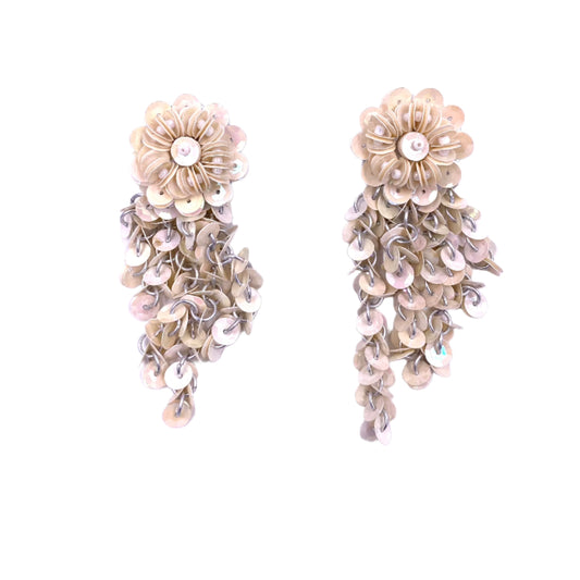 Vintage White Sequin Flower Dangle Earrings - The Kit Vintage