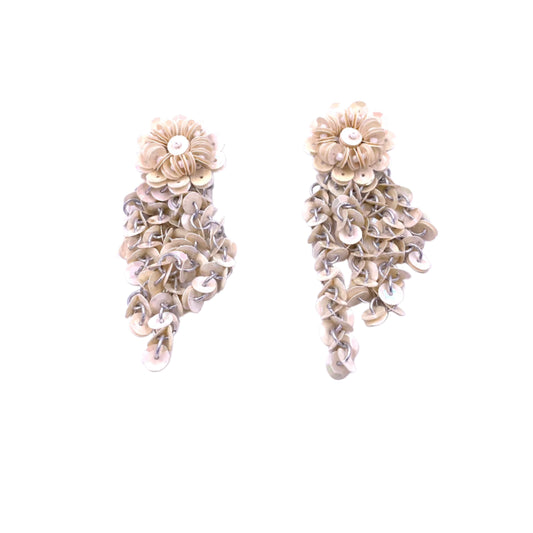 Vintage White Sequin Flower Dangle Earrings - The Kit Vintage