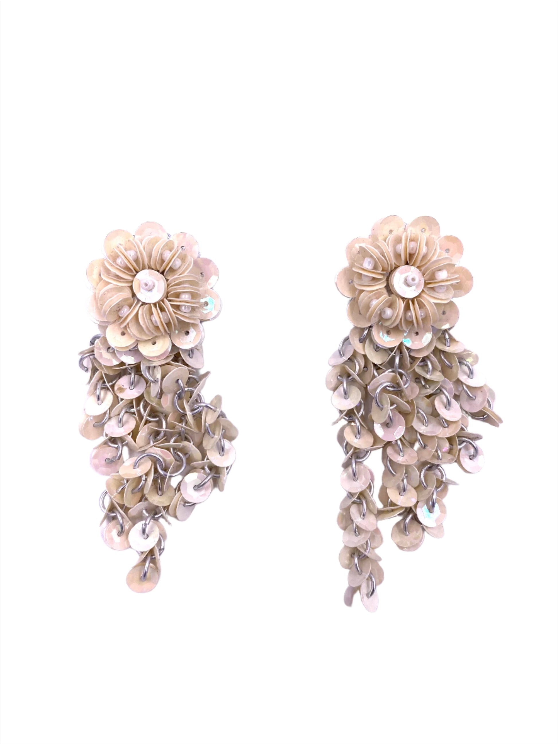 Vintage White Sequin Flower Dangle Earrings - The Kit Vintage