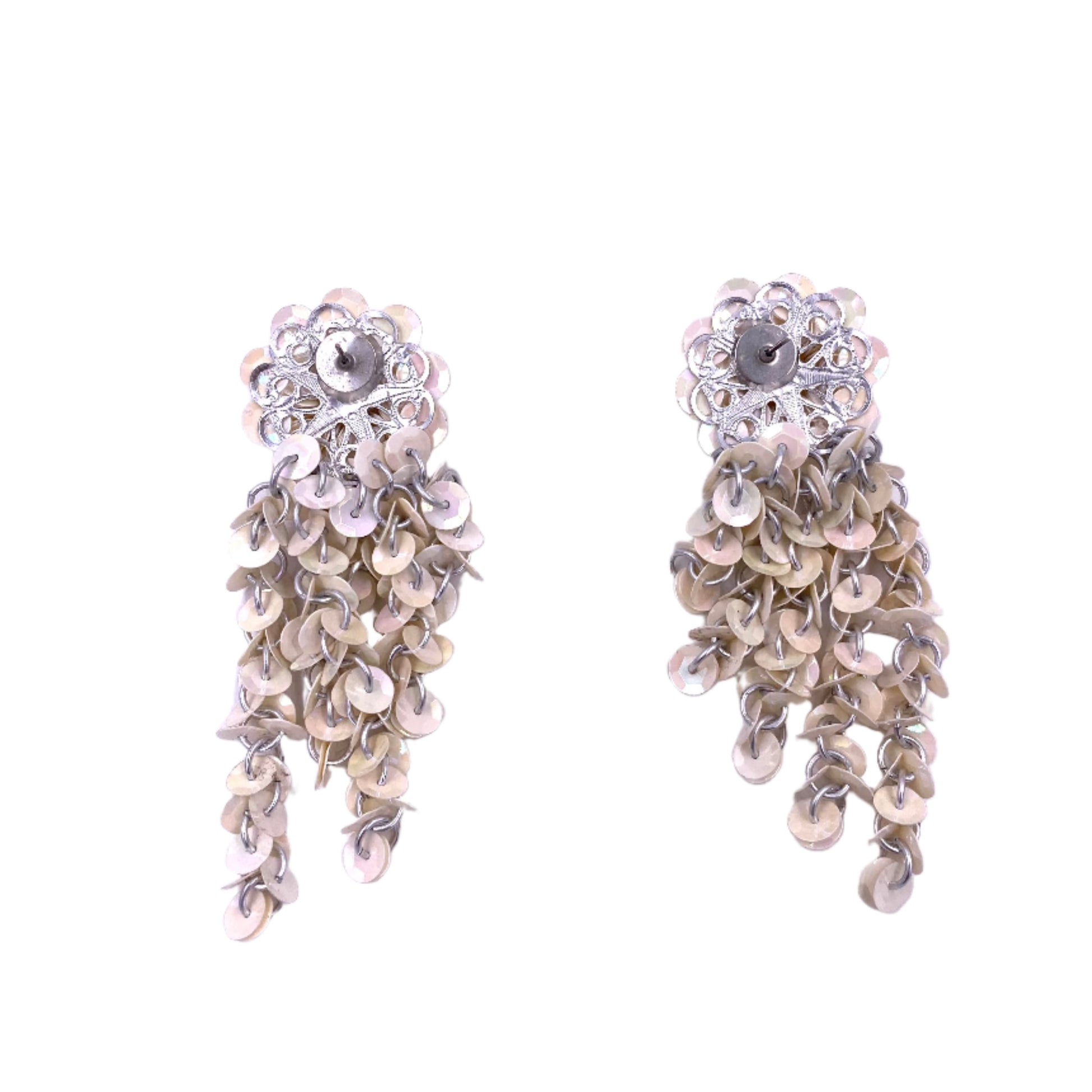 Vintage White Sequin Flower Dangle Earrings - The Kit Vintage
