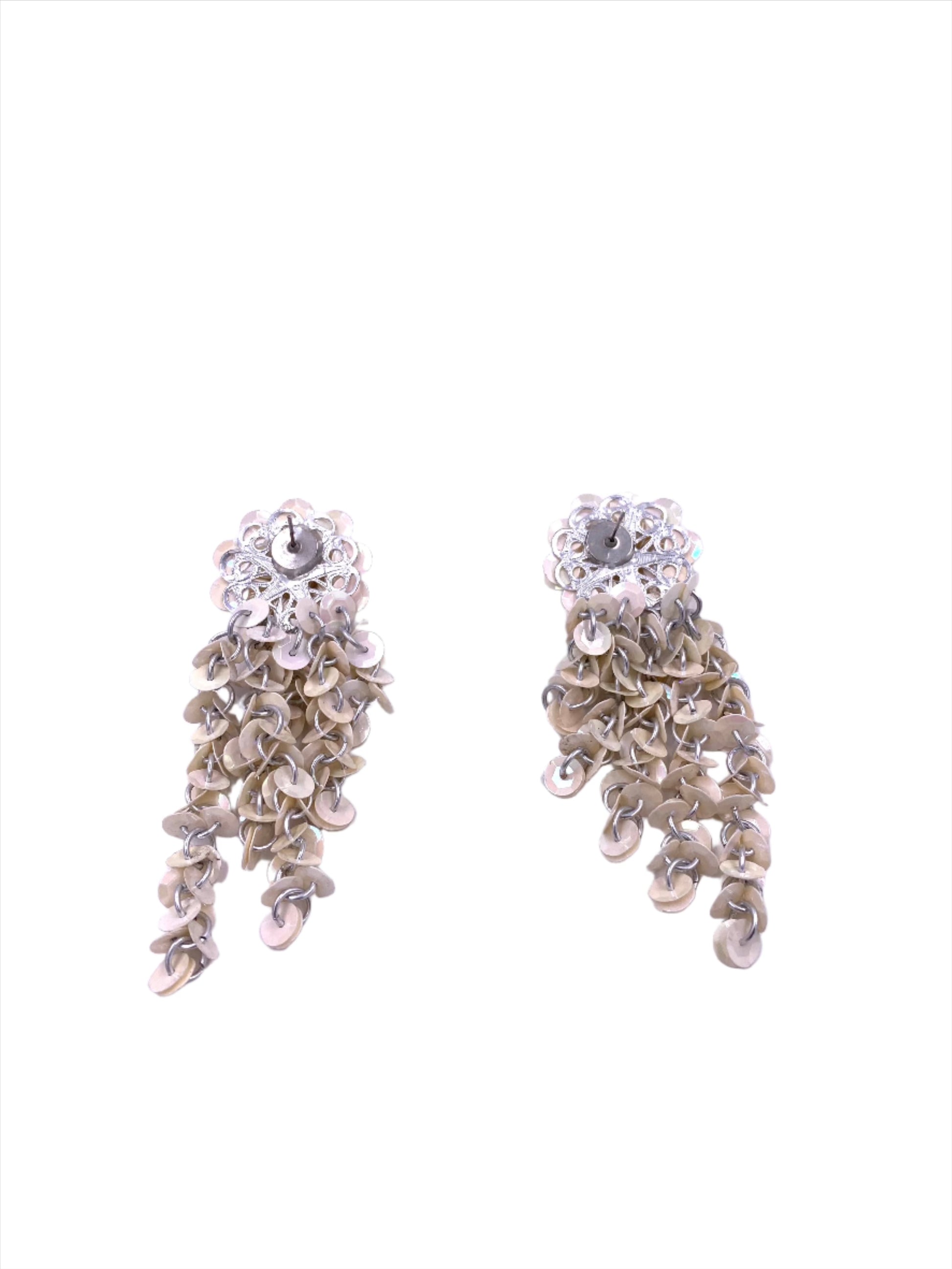 Vintage White Sequin Flower Dangle Earrings - The Kit Vintage