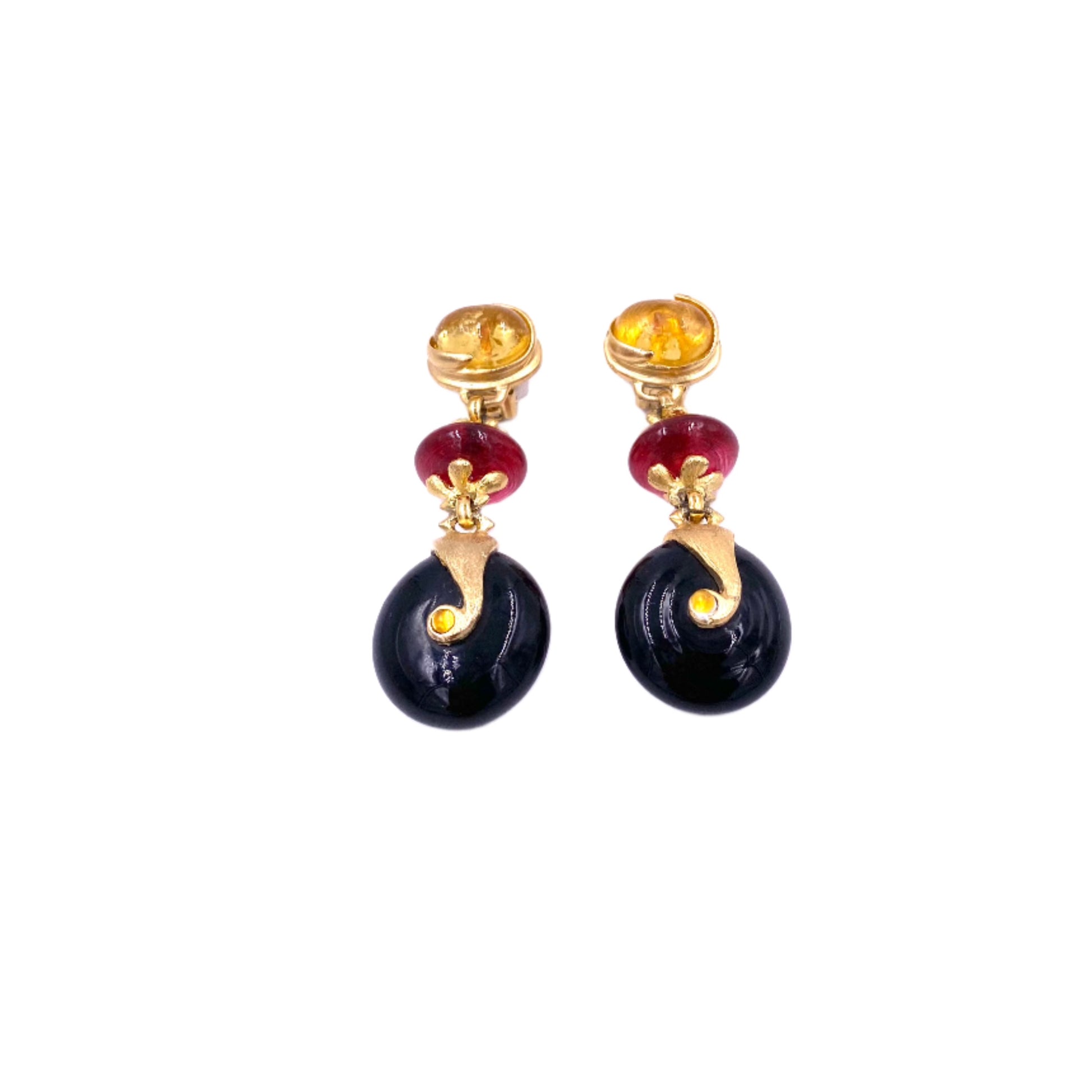 Vintage Cabochon Stone & Gold Dangle Earrings - The Kit Vintage