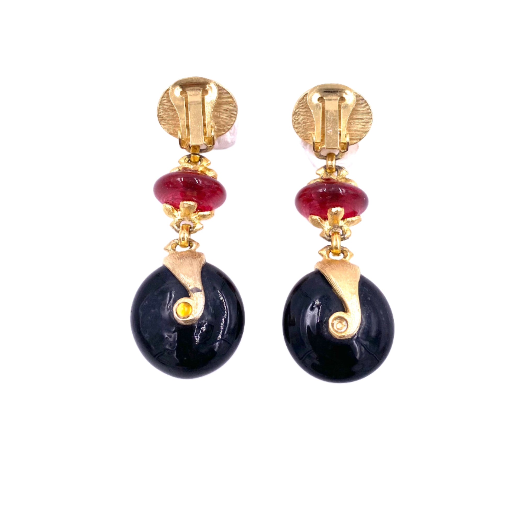 Vintage Cabochon Stone & Gold Dangle Earrings - The Kit Vintage