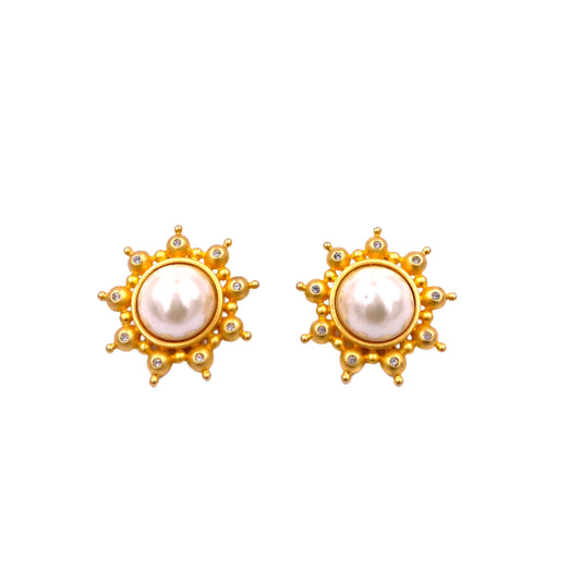 Vintage Gold Sun Earrings with Pearl Center - The Kit Vintage