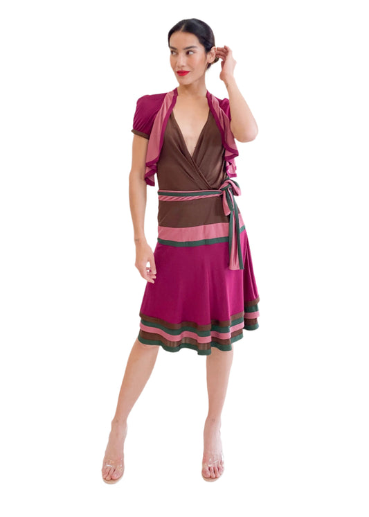 Gucci by Frida Giannini 2006 Brown Color Block Wrap Dress - The Kit Vintage