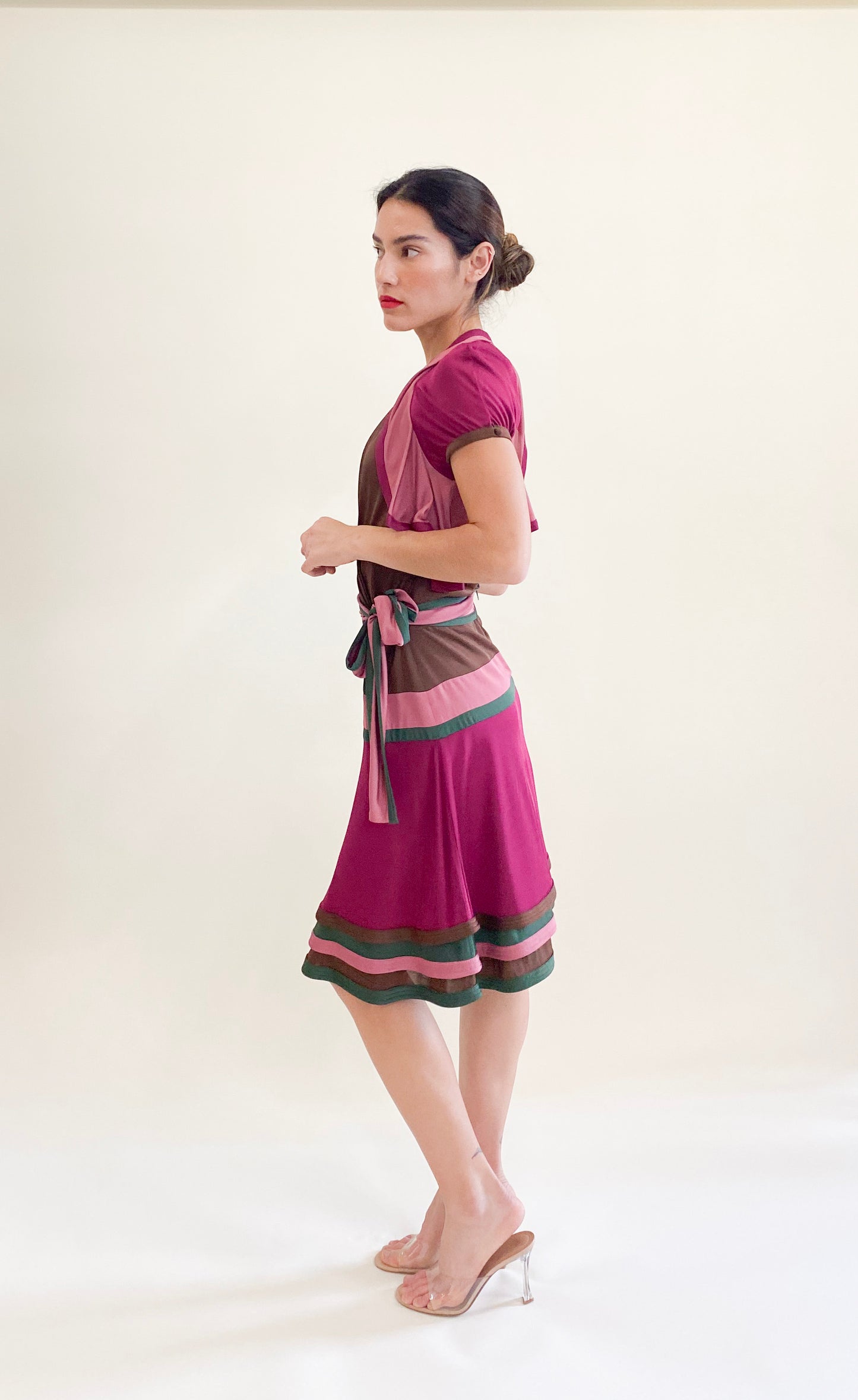 Gucci by Frida Giannini 2006 Brown Color Block Wrap Dress Side View
