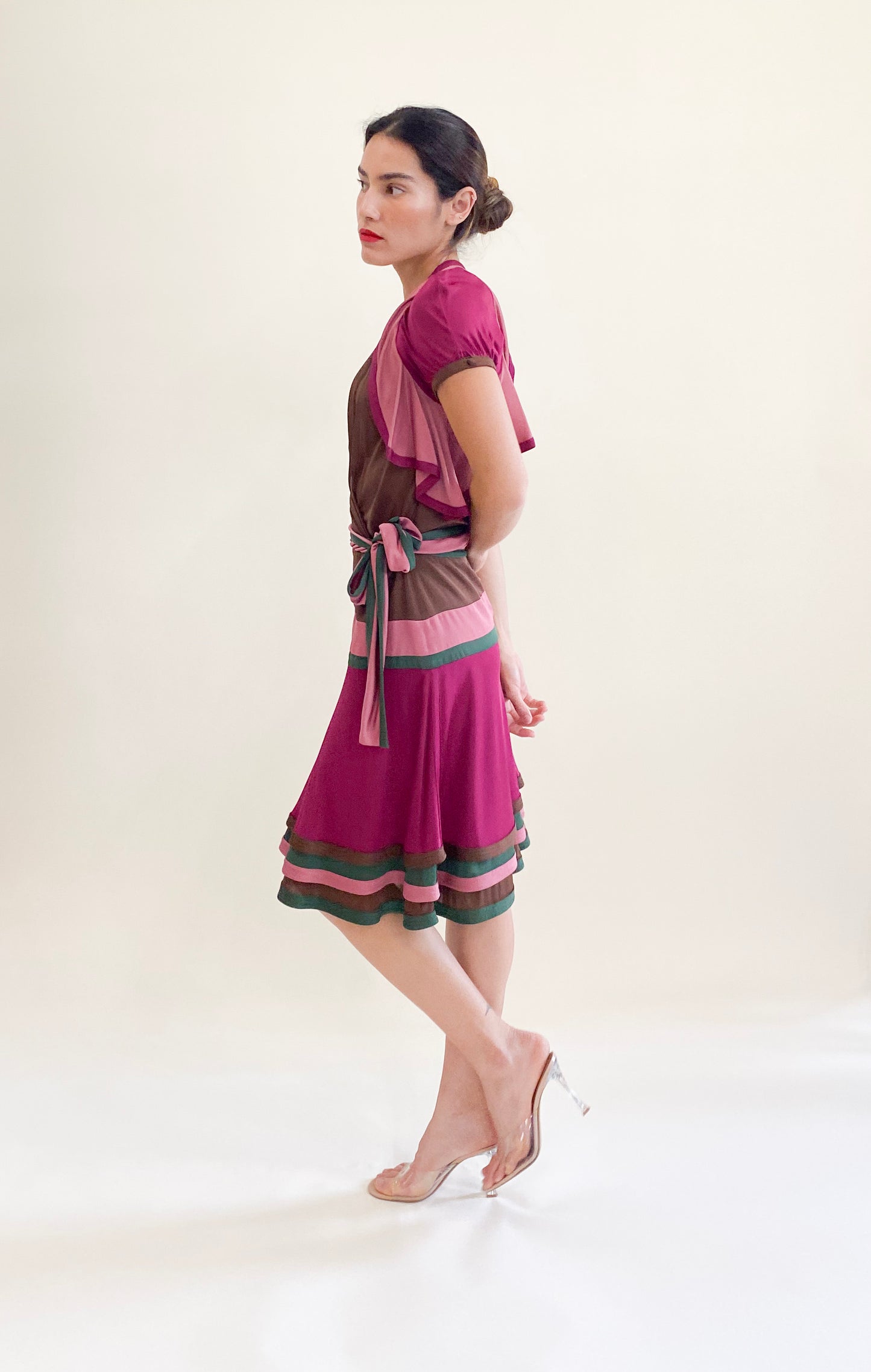 Gucci by Frida Giannini 2006 Brown Color Block Wrap Dress Side View