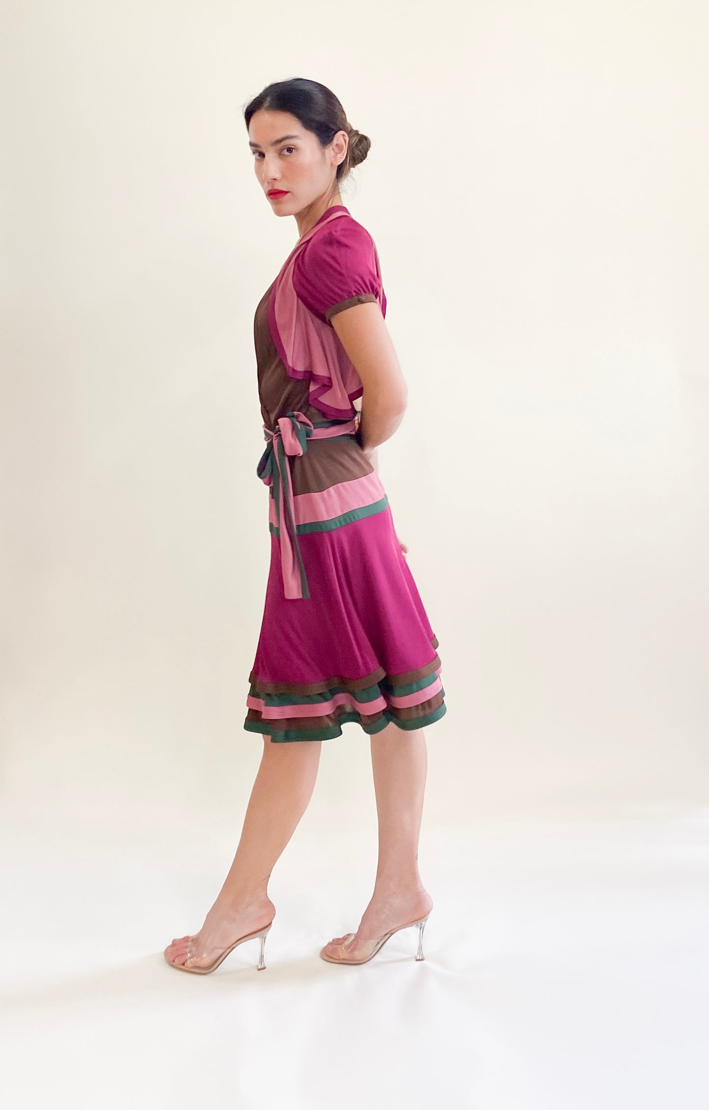Gucci by Frida Giannini 2006 Brown Color Block Wrap Dress Side view