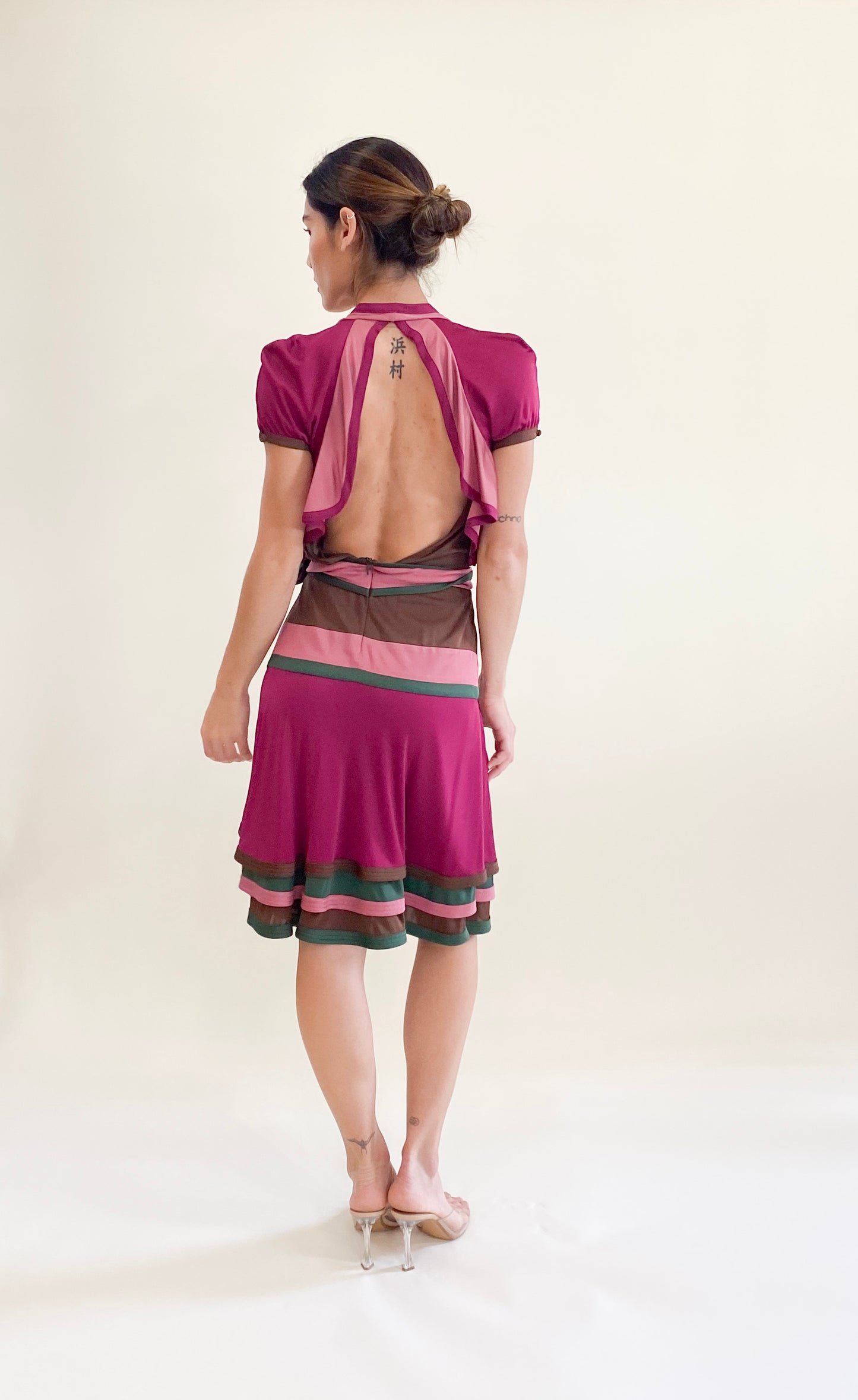Gucci by Frida Giannini 2006 Brown Color Block Wrap Dress Back View