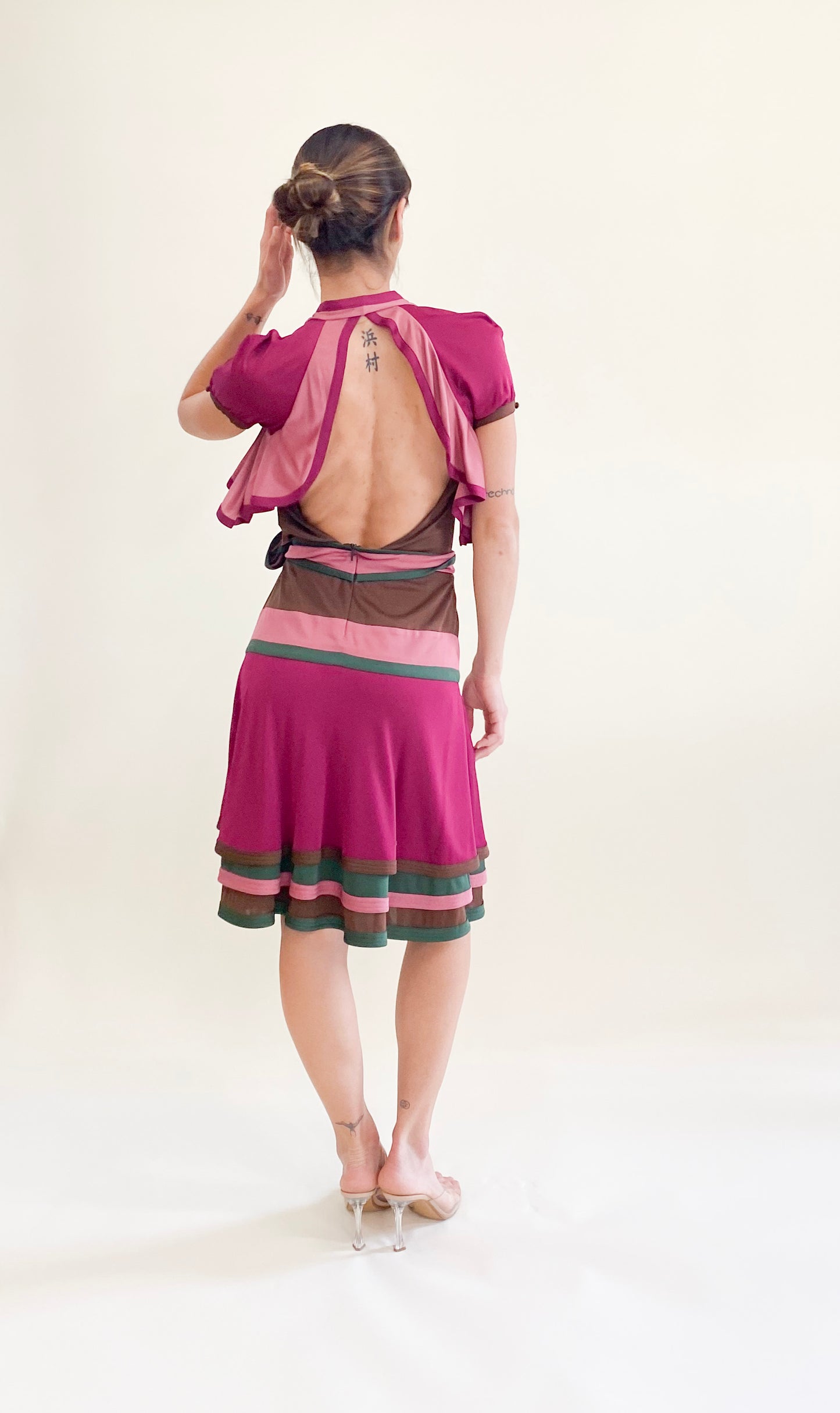 Gucci by Frida Giannini 2006 Brown Color Block Wrap Dress Back View