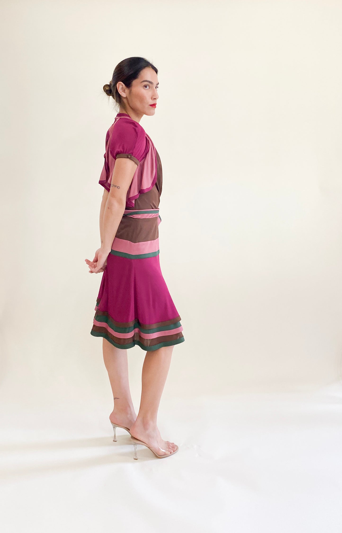 Gucci by Frida Giannini 2006 Brown Color Block Wrap Dress Side View