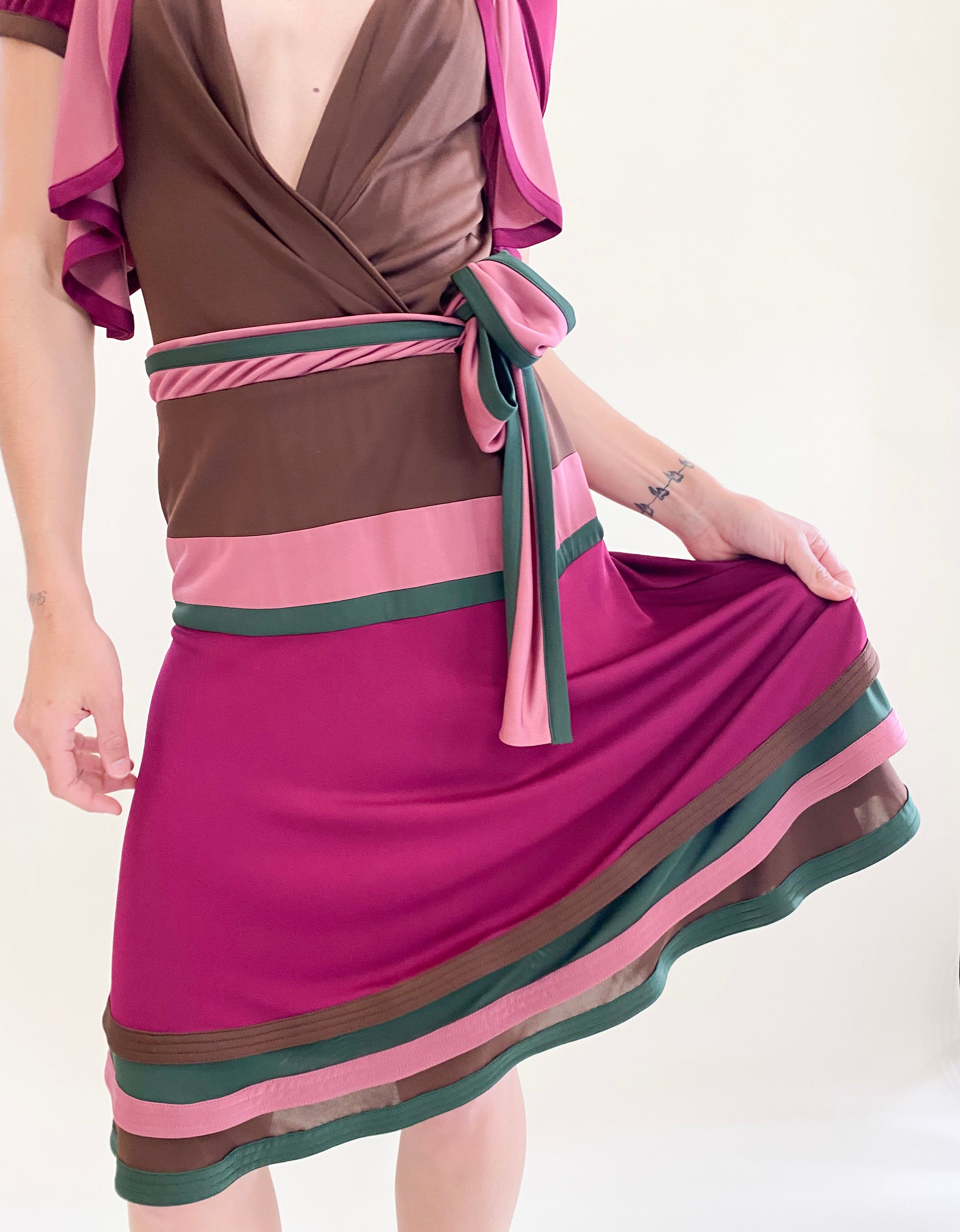 Gucci by Frida Giannini 2006 Brown Color Block Wrap Dress - The Kit Vintage