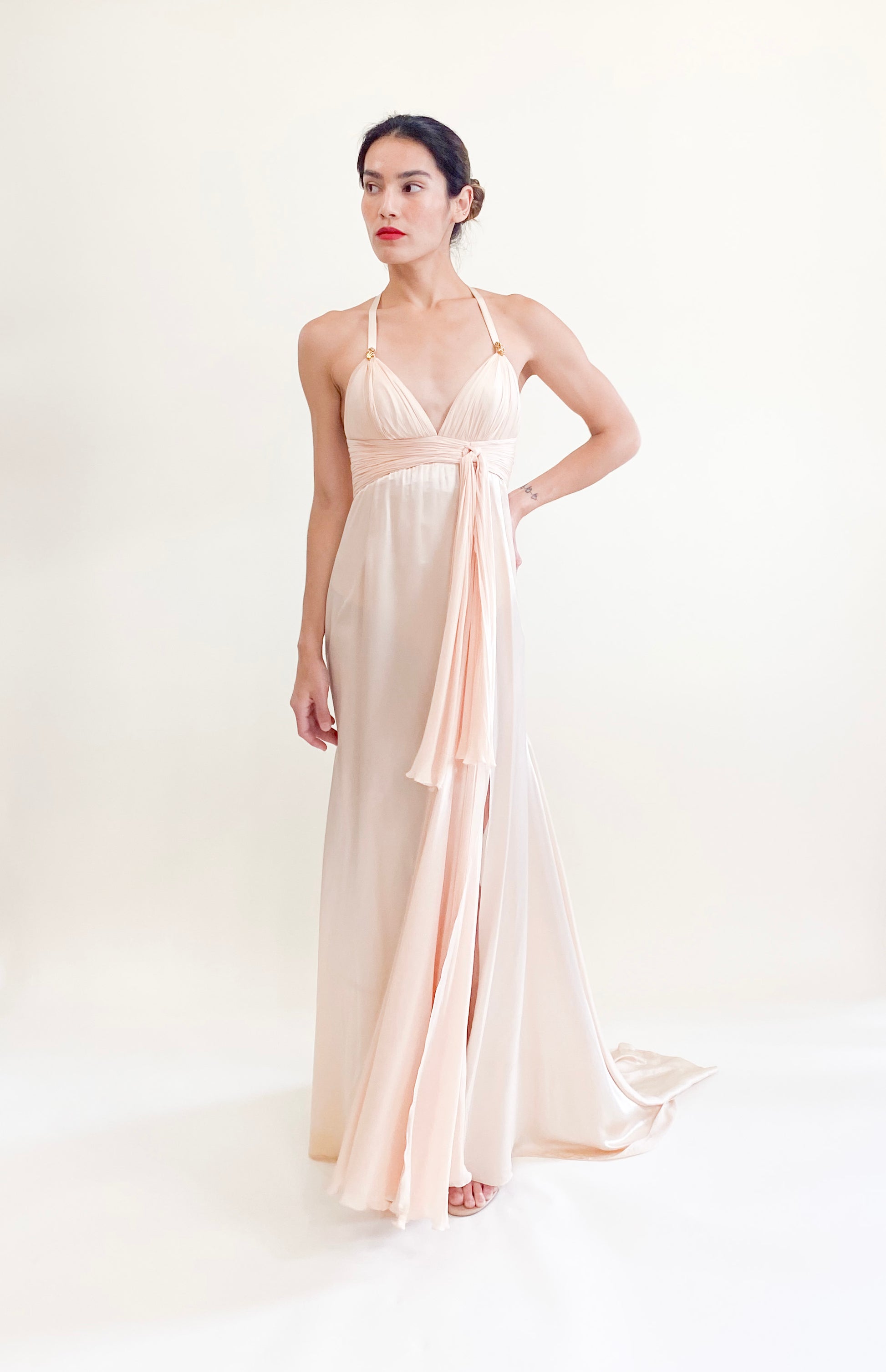 Roberto Cavalli Pink Silk High-Slit Halter Dress - The Kit Vintage