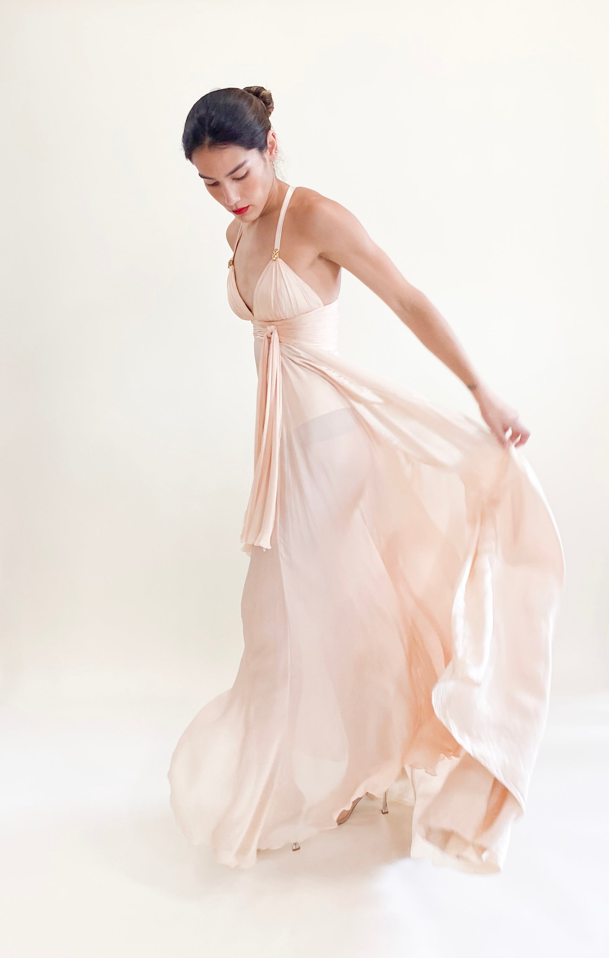 Roberto Cavalli Pink Silk High-Slit Halter Dress - The Kit Vintage