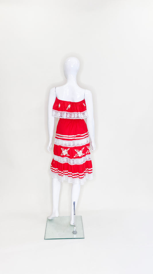 Vintage Red Cotton Mexican dress - The Kit Vintage