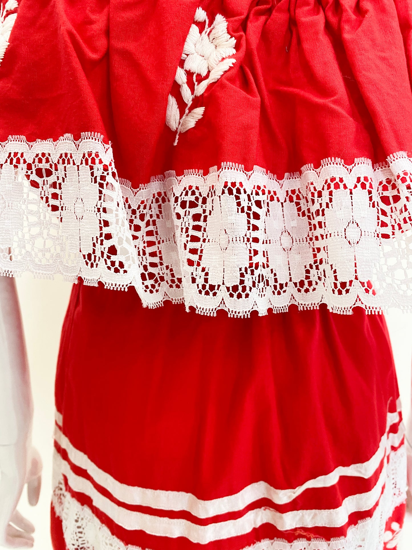 Vintage Red Cotton Mexican dress