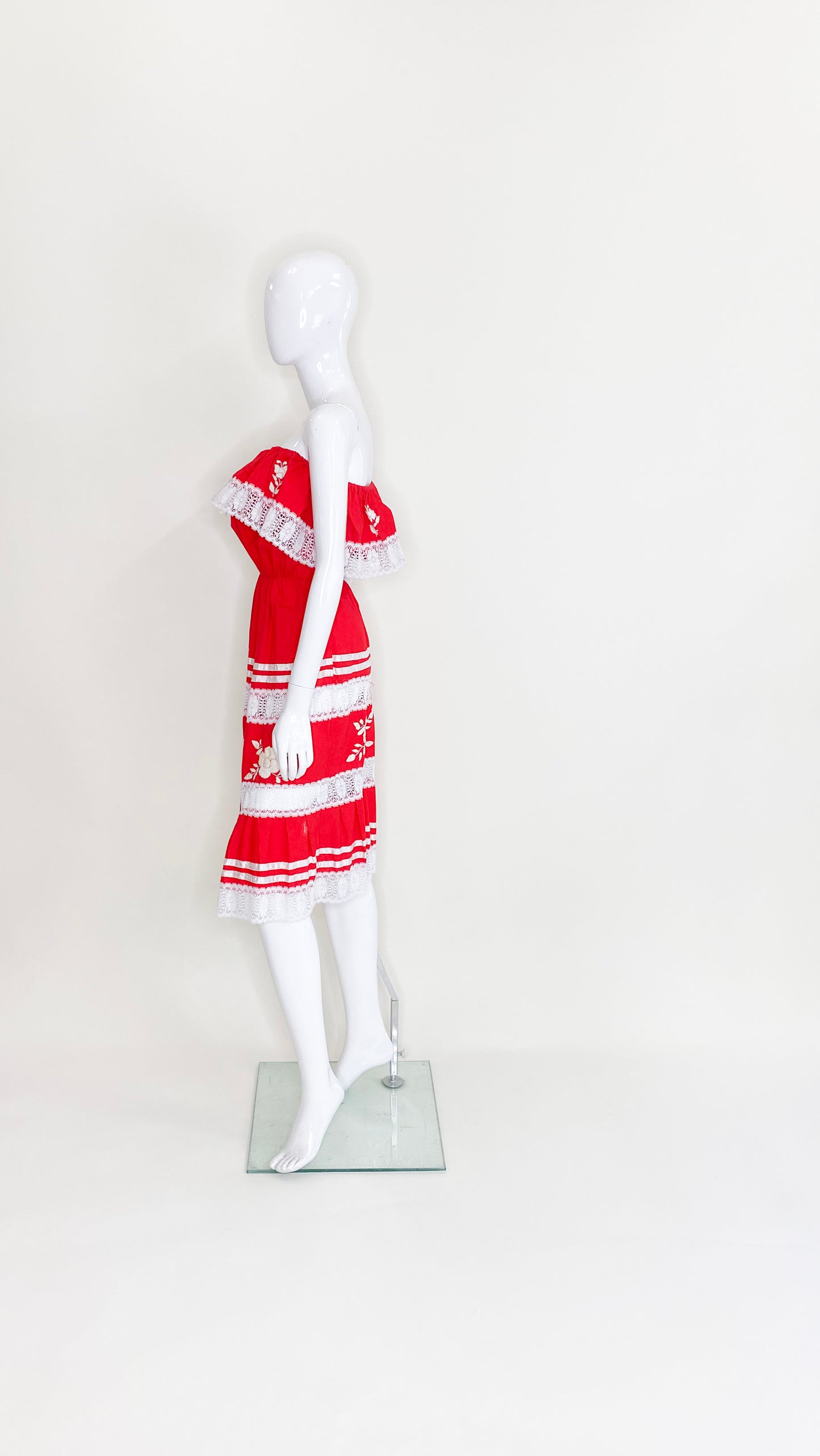 Vintage Red Cotton Mexican dress