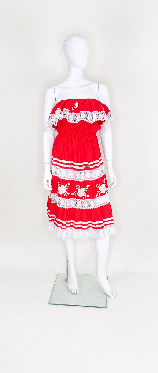 Vintage Red Cotton Mexican dress - The Kit Vintage