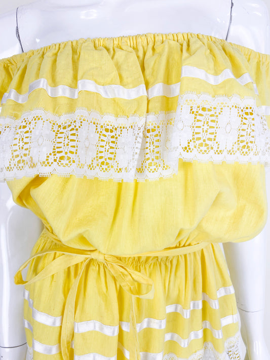 Vintage Yellow Cotton Mexican Dress - The Kit Vintage